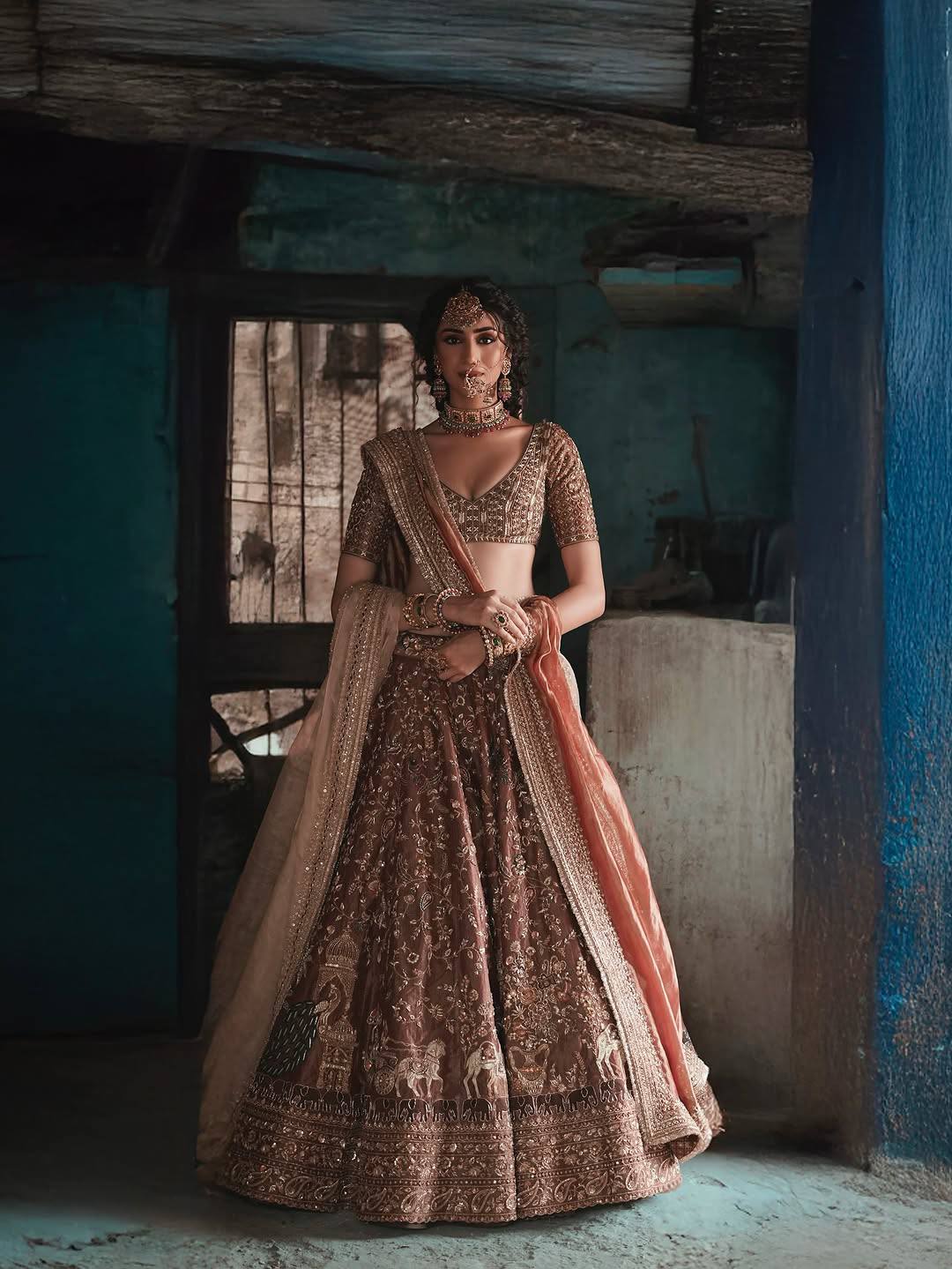 Brown Silk Dori & Thread Work Lehenga set