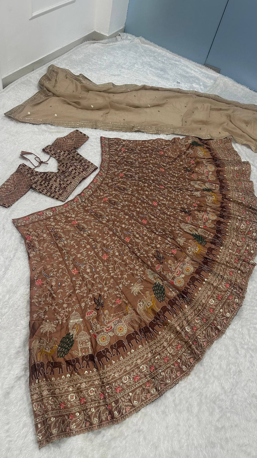 Brown Silk Dori & Thread Work Lehenga set