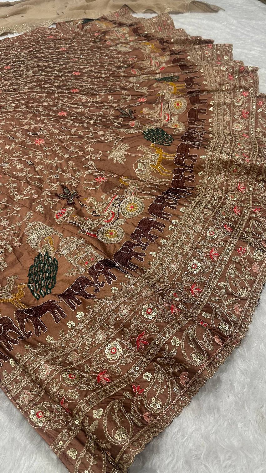 Brown Silk Dori & Thread Work Lehenga set