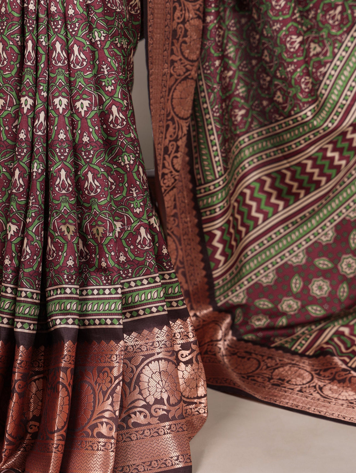 Brown Tasar Silk Printed Saree