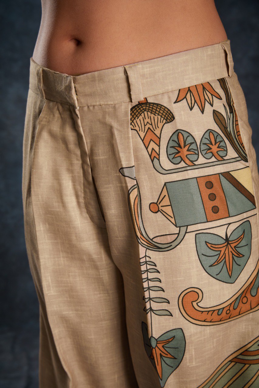 Brown Trendy Printed Linen Co-Ord Set Top & Pant