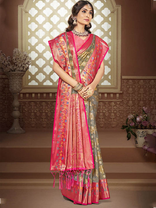 Grey Silk Saree With Blouse Piece