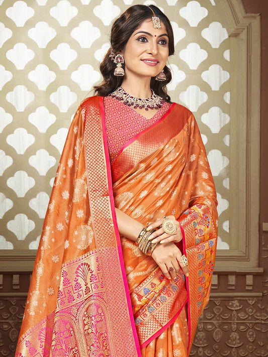 Orange Silk Saree With Blouse Piece