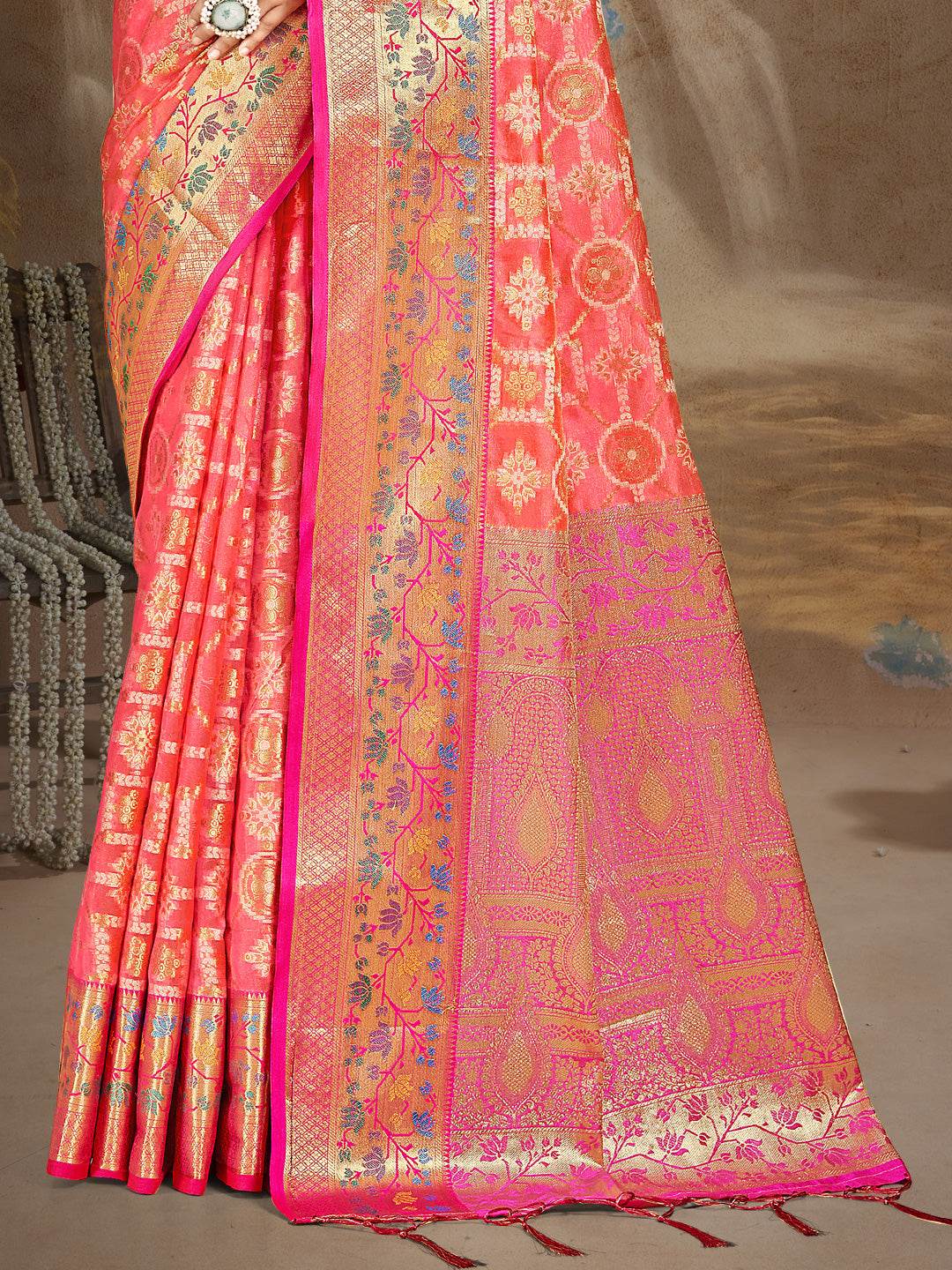 Pink Silk Saree With Blouse Piece