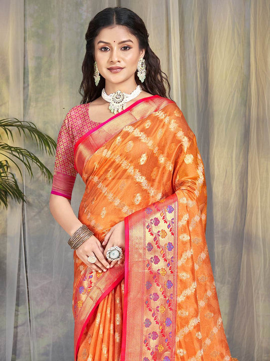 Orange Silk Saree With Blouse Piece