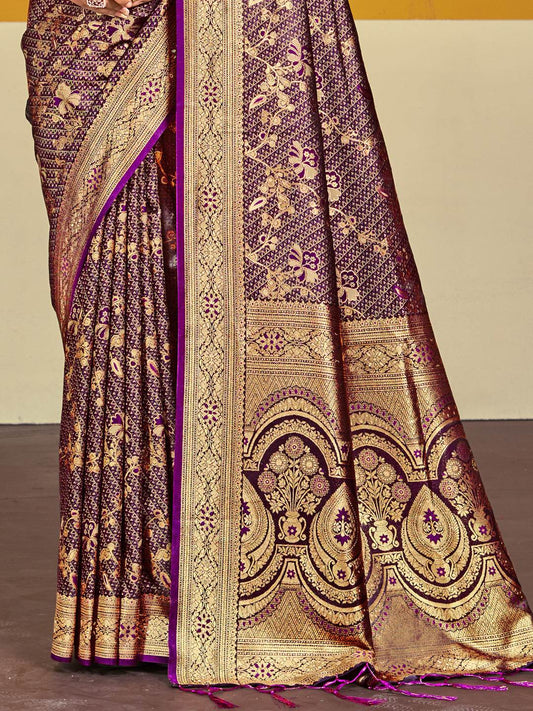 Burgundy Satin Silk Saree With Blouse Piece