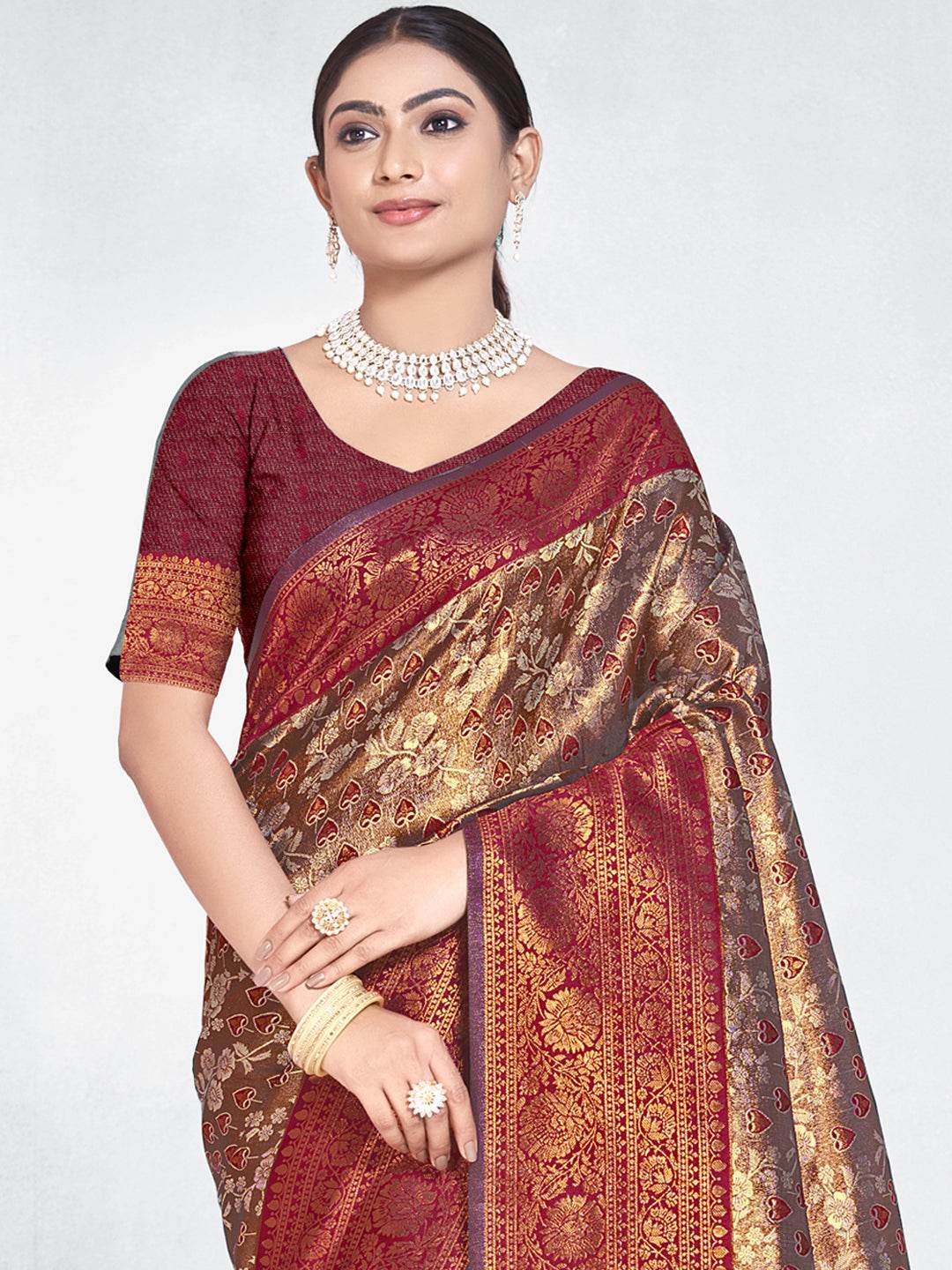 Maroon Silk Saree With Blouse Piece