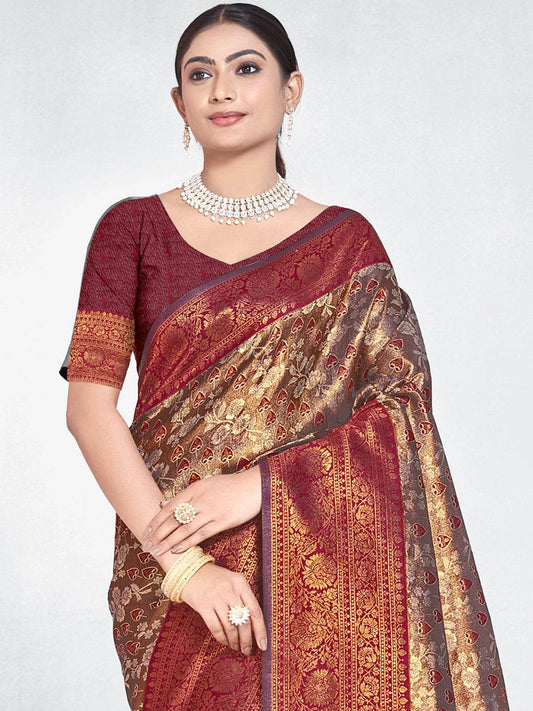 Maroon Silk Saree With Blouse Piece
