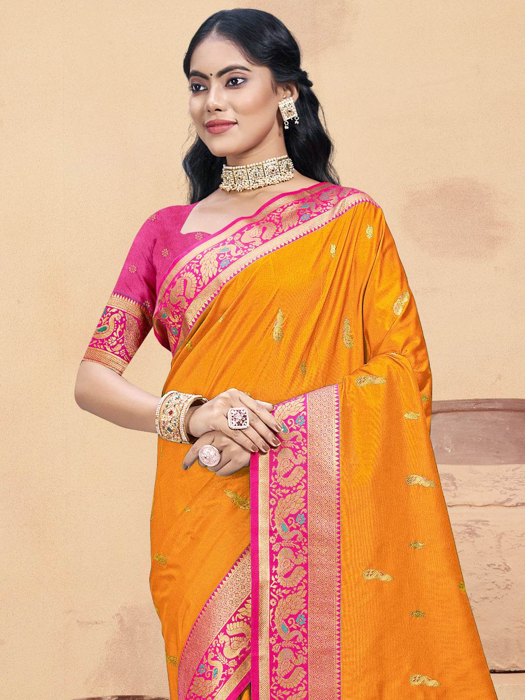 Mustard Silk Saree With Blouse Piece
