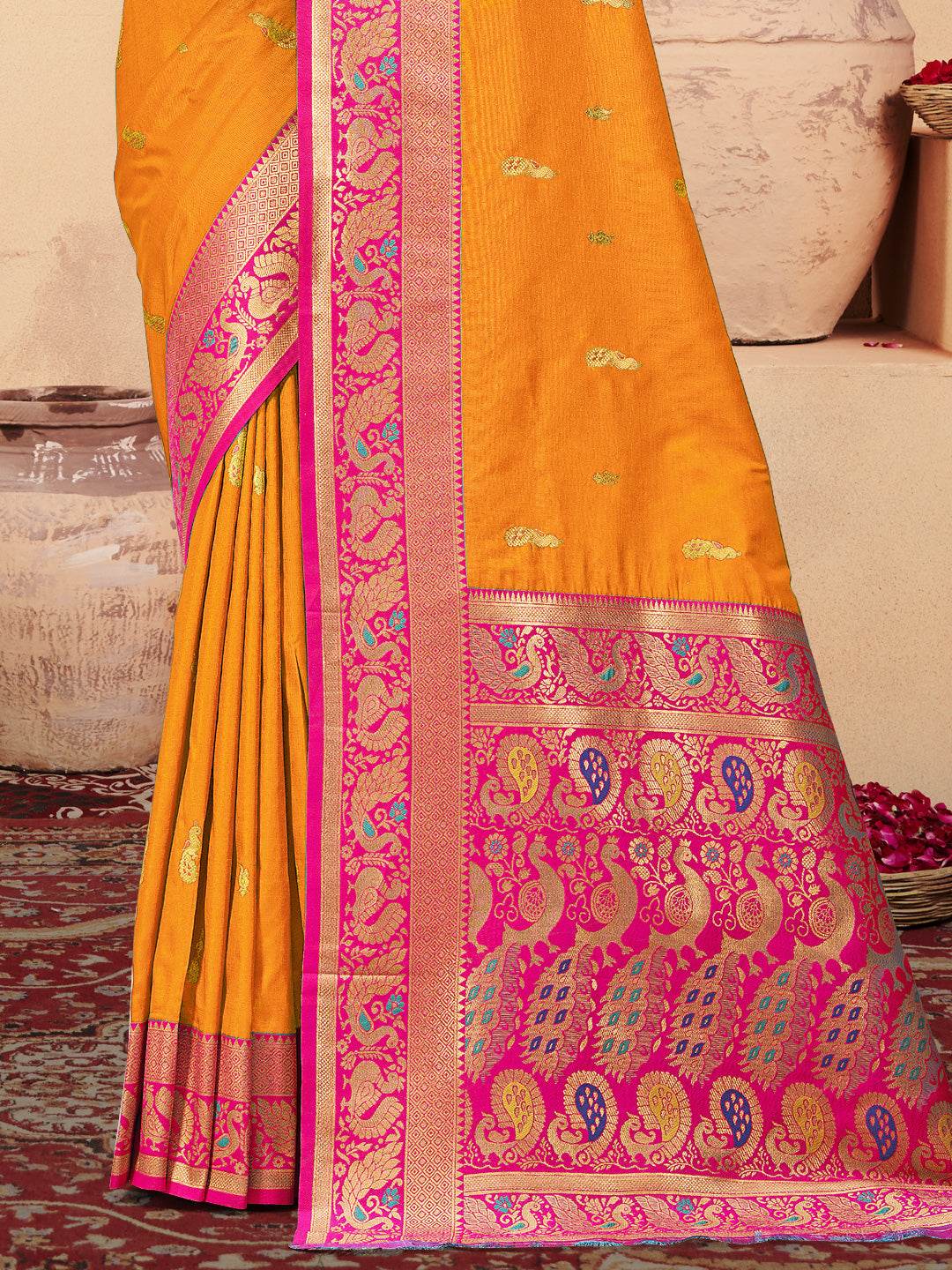 Mustard Silk Saree With Blouse Piece