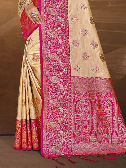 Beige Silk Saree With Blouse Piece