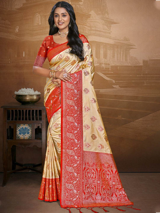 Beige Silk Saree With Blouse Piece