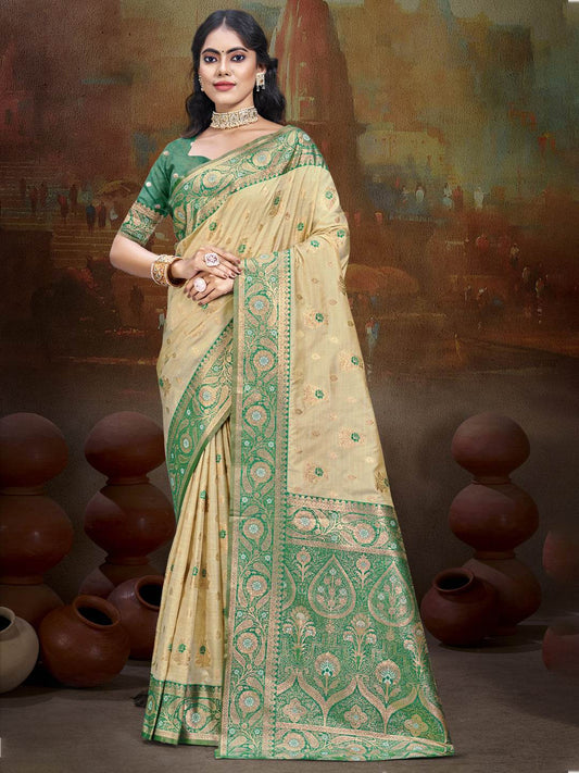 Beige Silk Saree With Blouse Piece