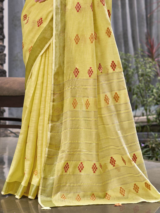 Yellow Linen Saree With Blouse Piece