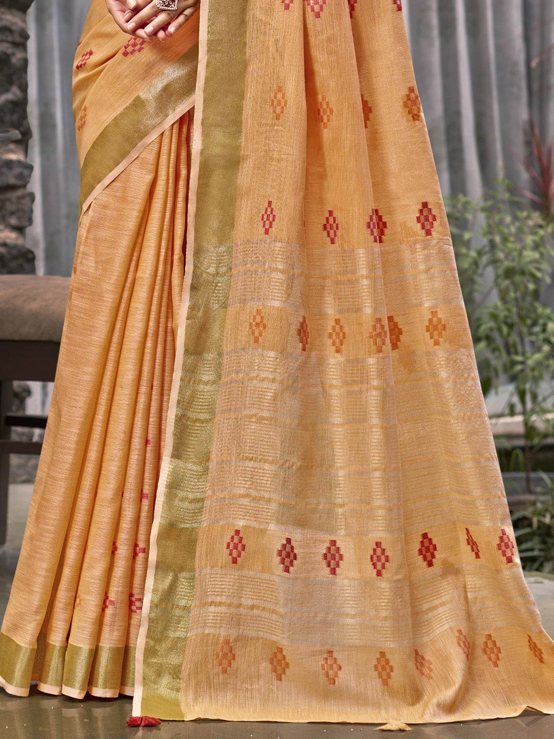 Orange Linen Saree With Blouse Piece