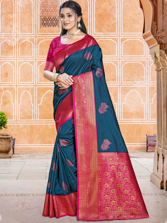 Blue Silk Saree With Blouse Piece