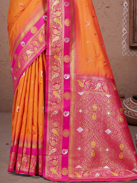 Orange Silk Saree With Blouse Piece