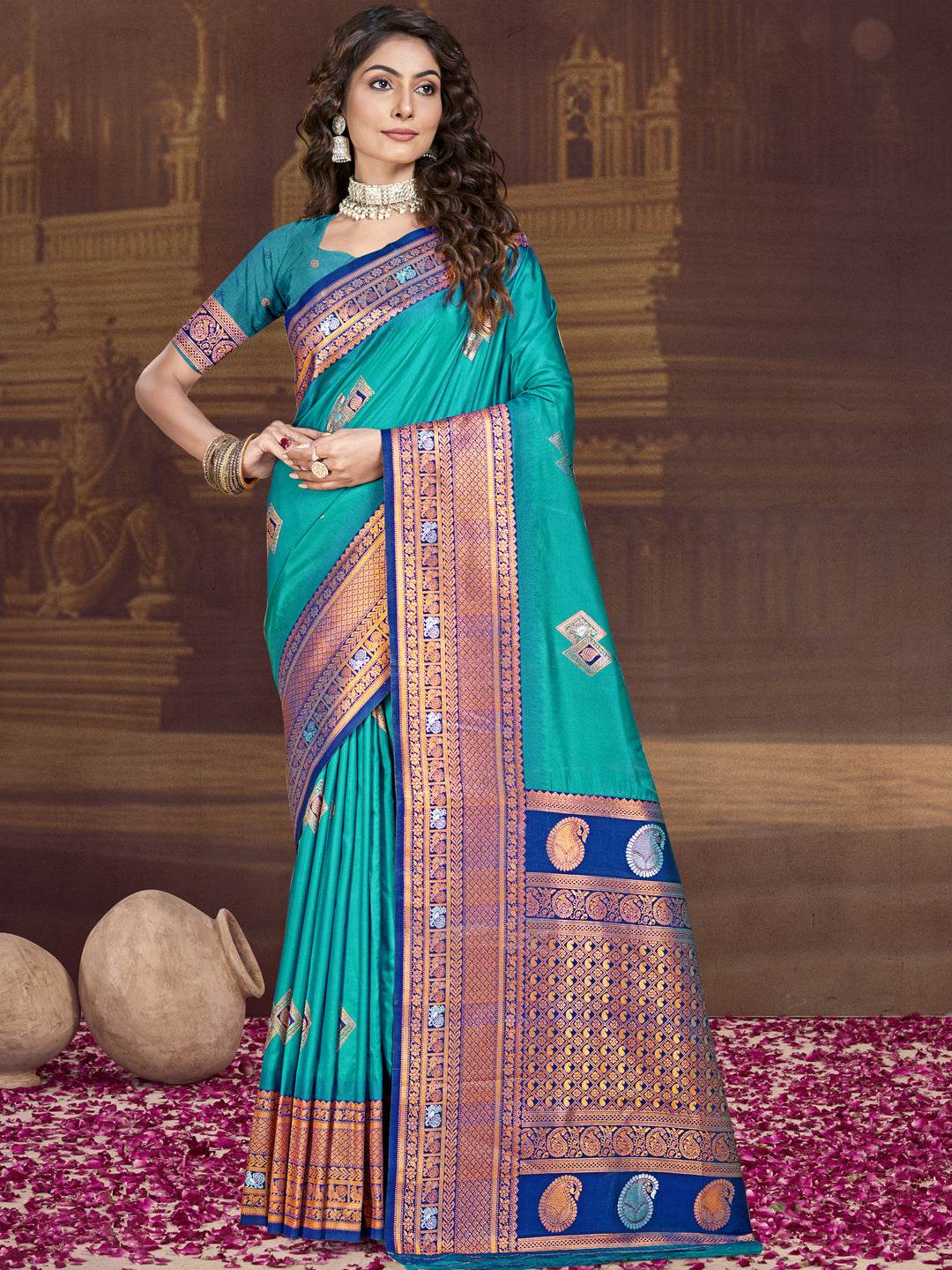 Blue Silk Saree With Blouse Piece