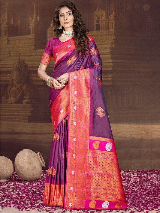 Wine Silk Saree With Blouse Piece