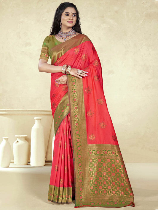 Pink Silk Saree With Blouse Piece