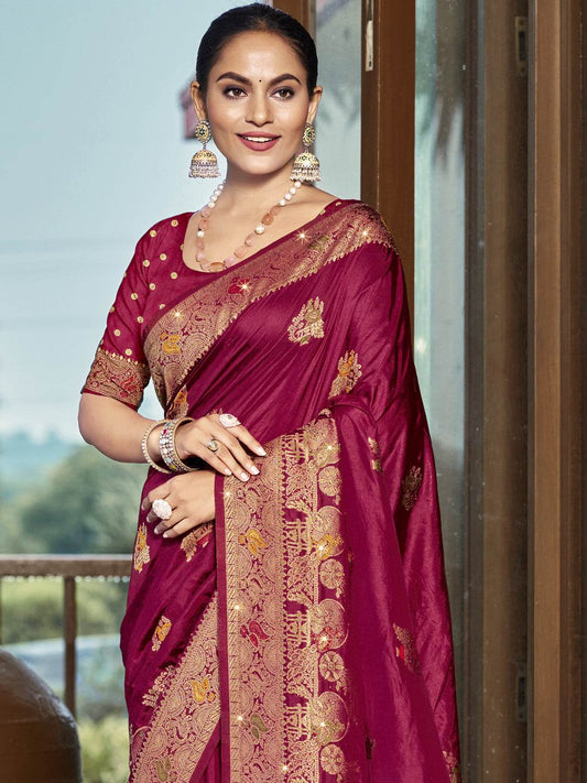 Magenta Silk Saree With Blouse Piece