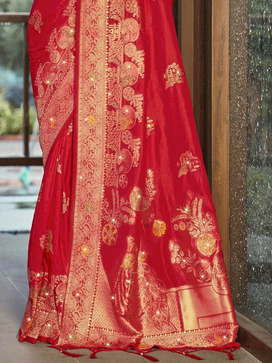 Red Silk Saree With Blouse Piece