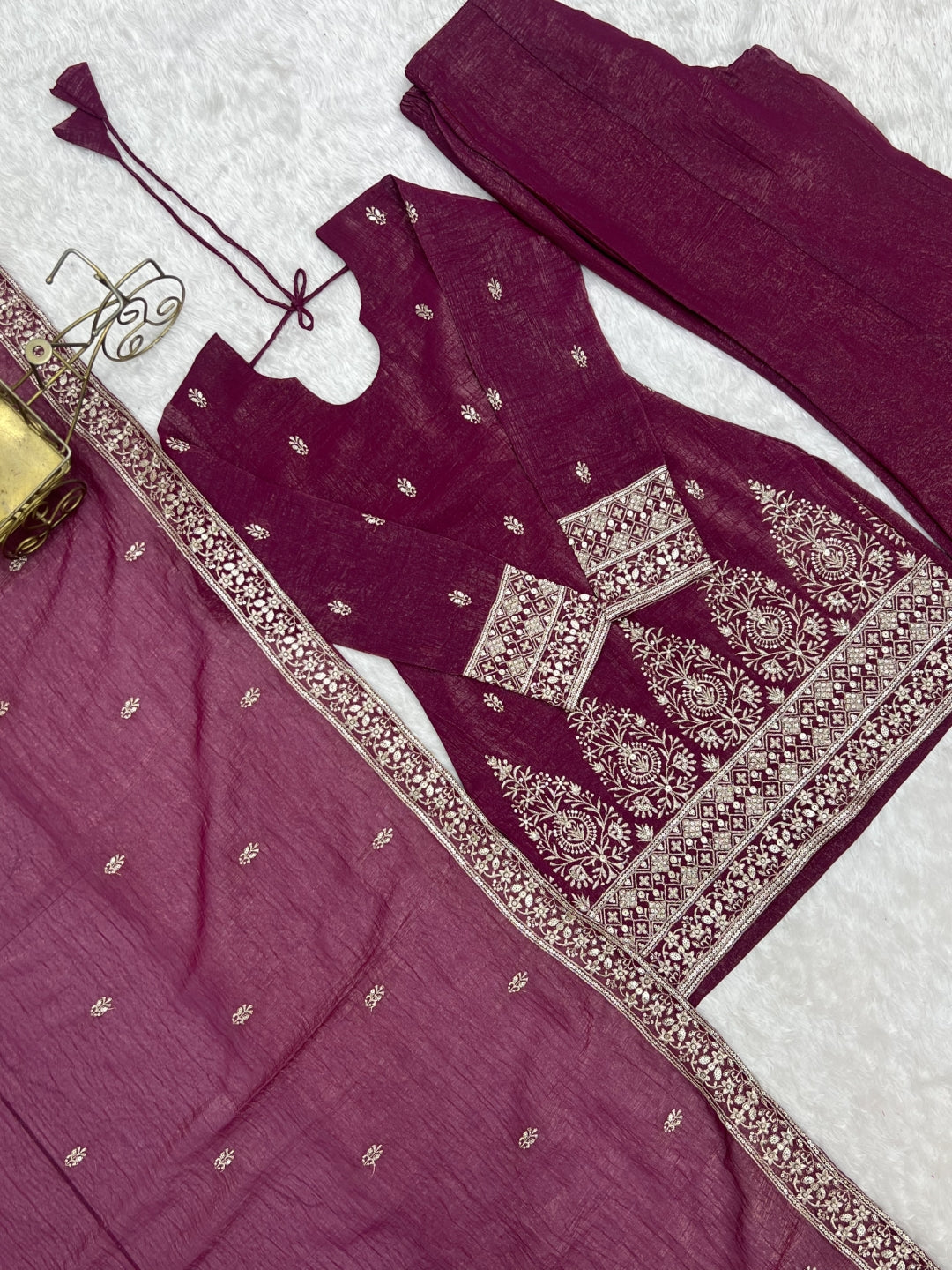 Burgandy Silk Kurta with Bell Bottom Pant