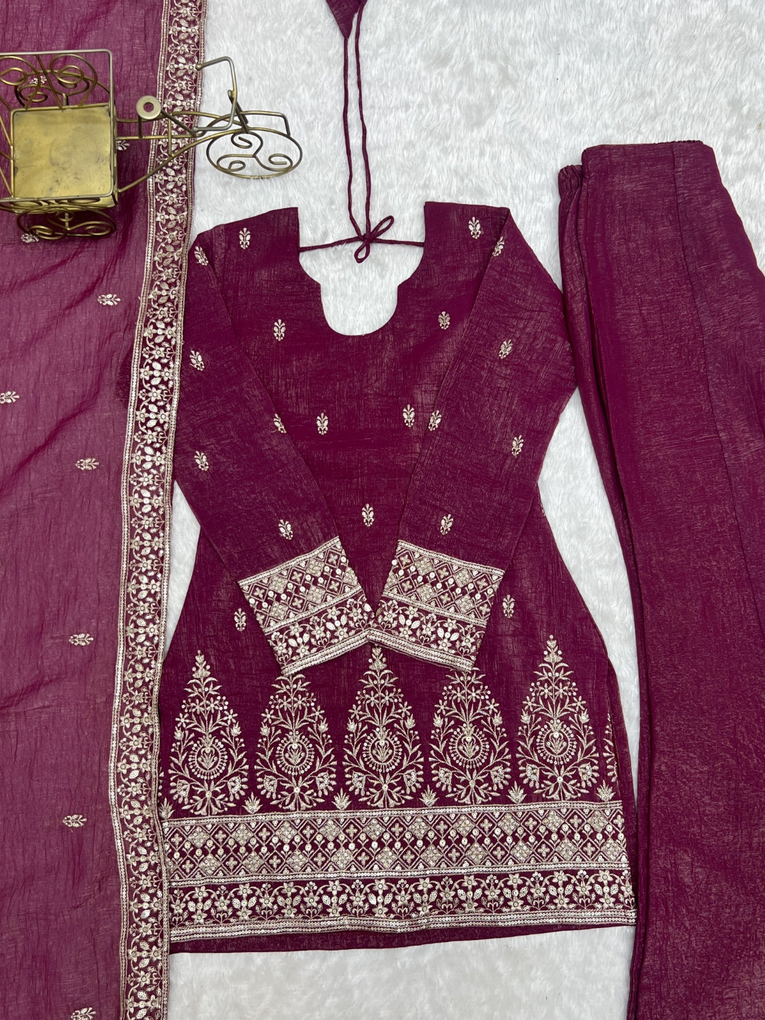 Burgandy Silk Kurta with Bell Bottom Pant