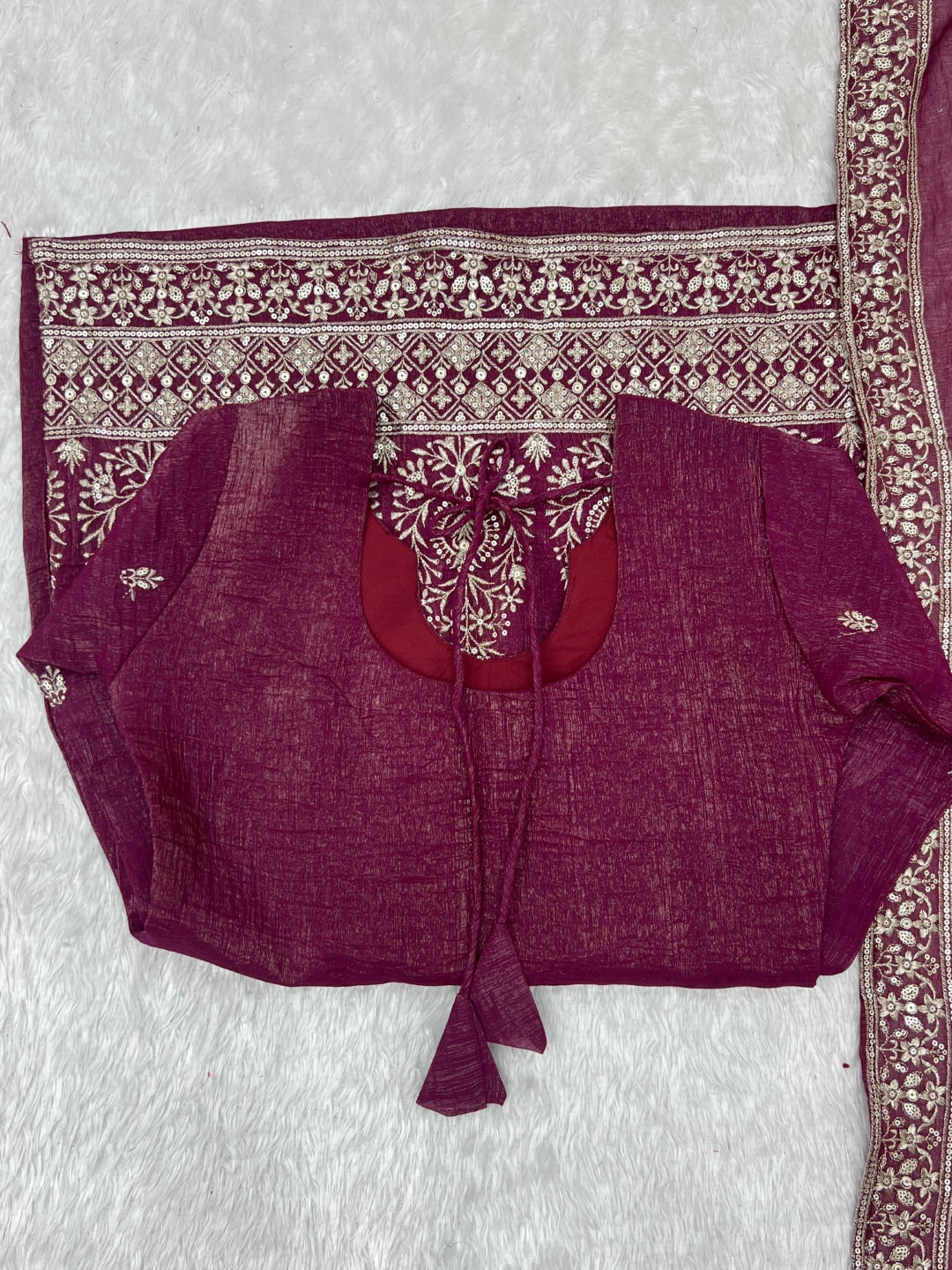 Burgandy Silk Kurta with Bell Bottom Pant