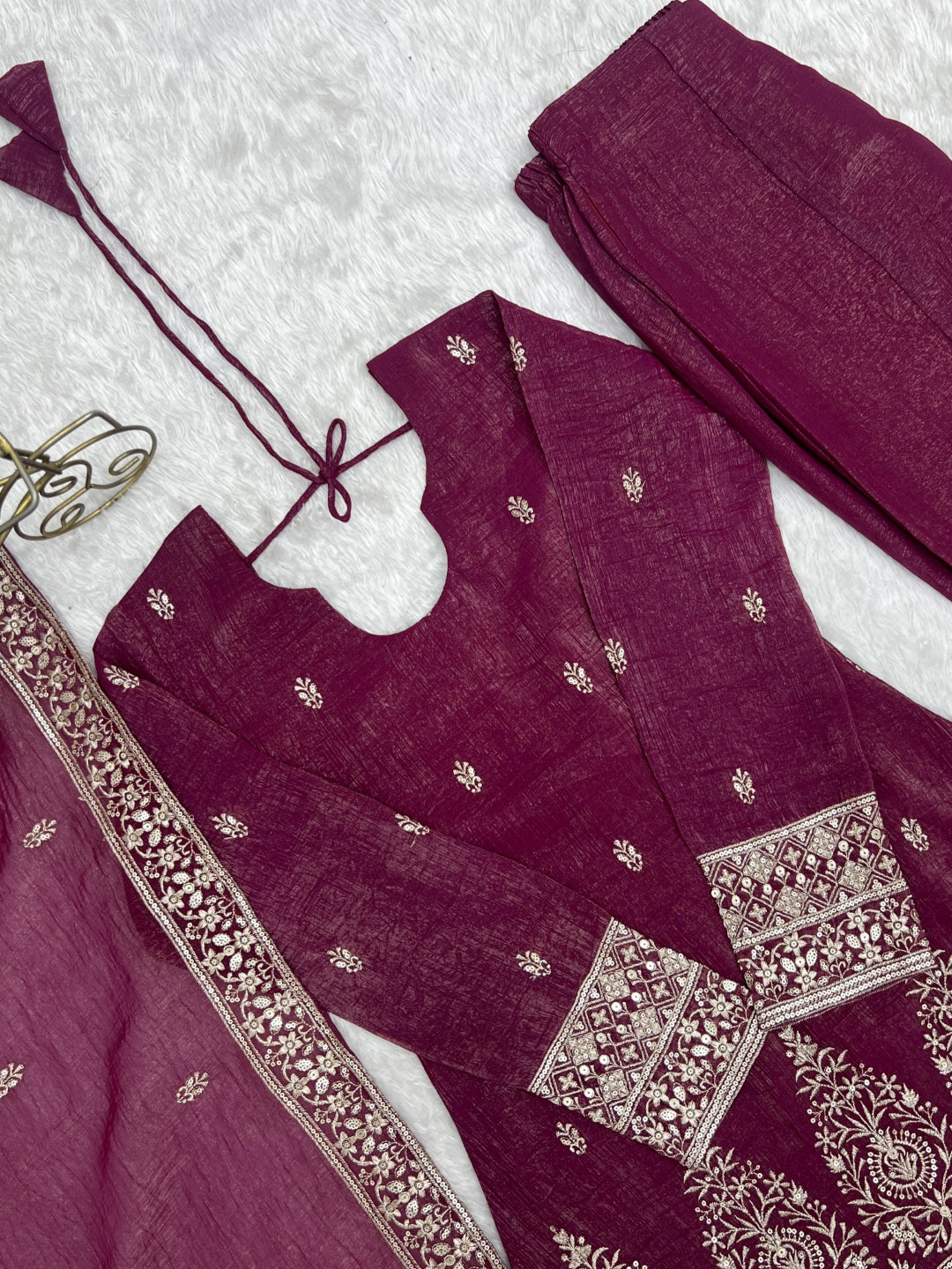 Burgandy Silk Kurta with Bell Bottom Pant