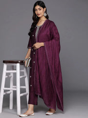 Mameraa Burgundy Embroidered Straight Suit With Dupatta - Mameraa