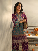 Libas Burgundy Floral Printed Cotton Blend Co-Ord Set