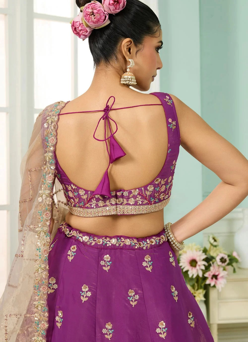 Majestic burgundy georgette lehenga with sequins stone embroidery