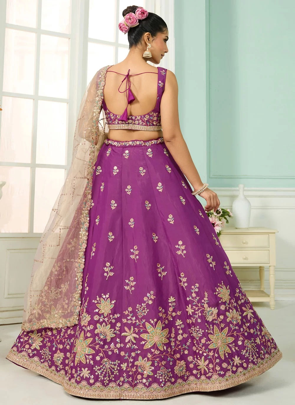 Majestic burgundy georgette lehenga with sequins stone embroidery