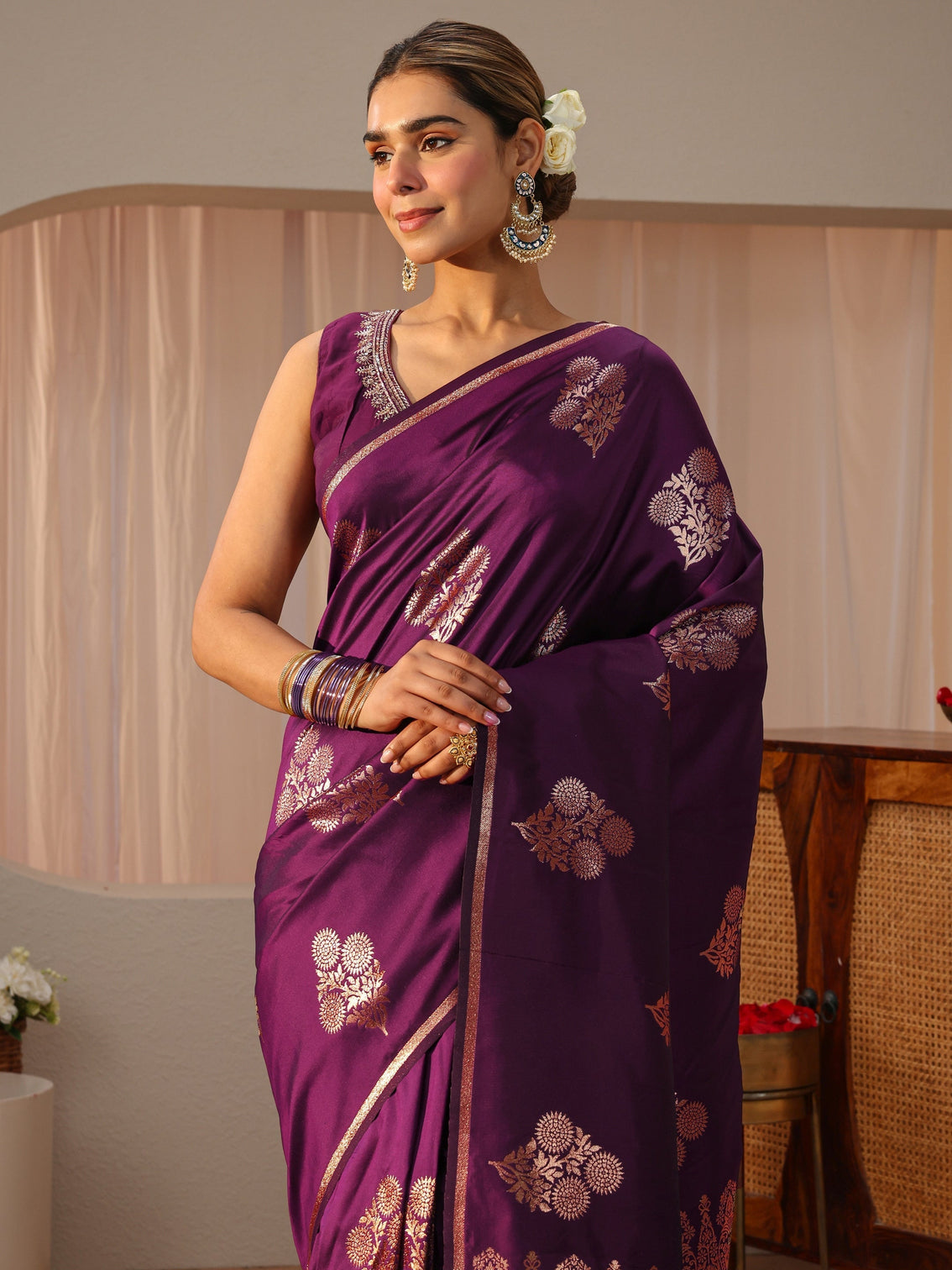 Mameraa Burgundy Kanjeevaram Silk Blend Saree