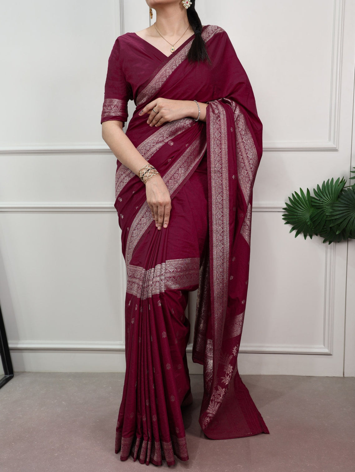 Burgundy Mysore Zari Weaving Saree