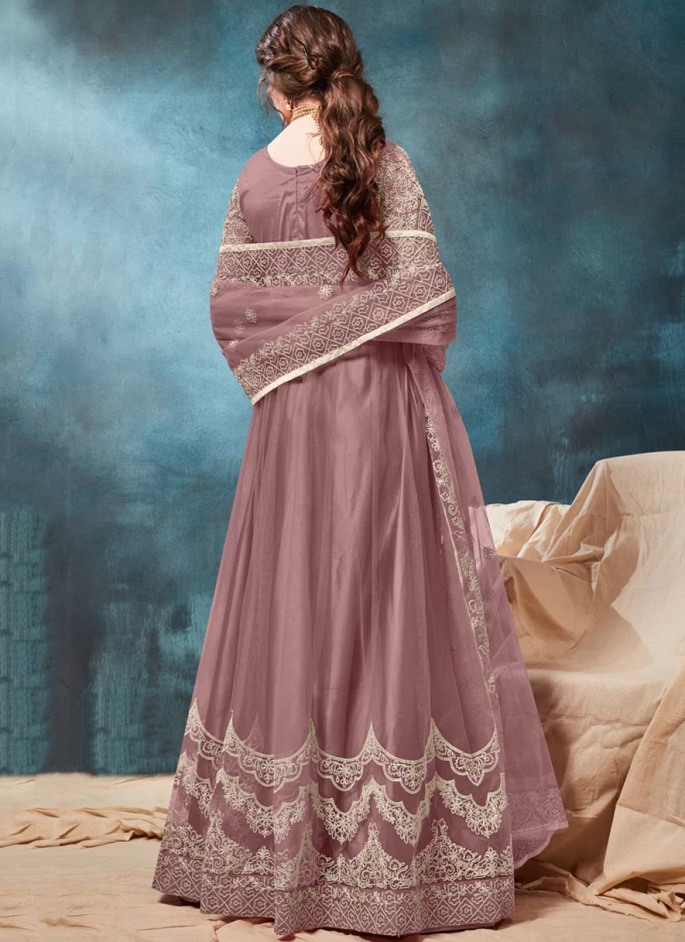 Burgundy net anarkali dress online