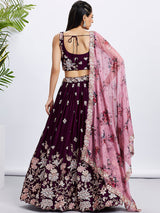 Burgundy Pure Georgette Sequins and thread embroidery Semi-Stitched Lehenga choli & Dupatta