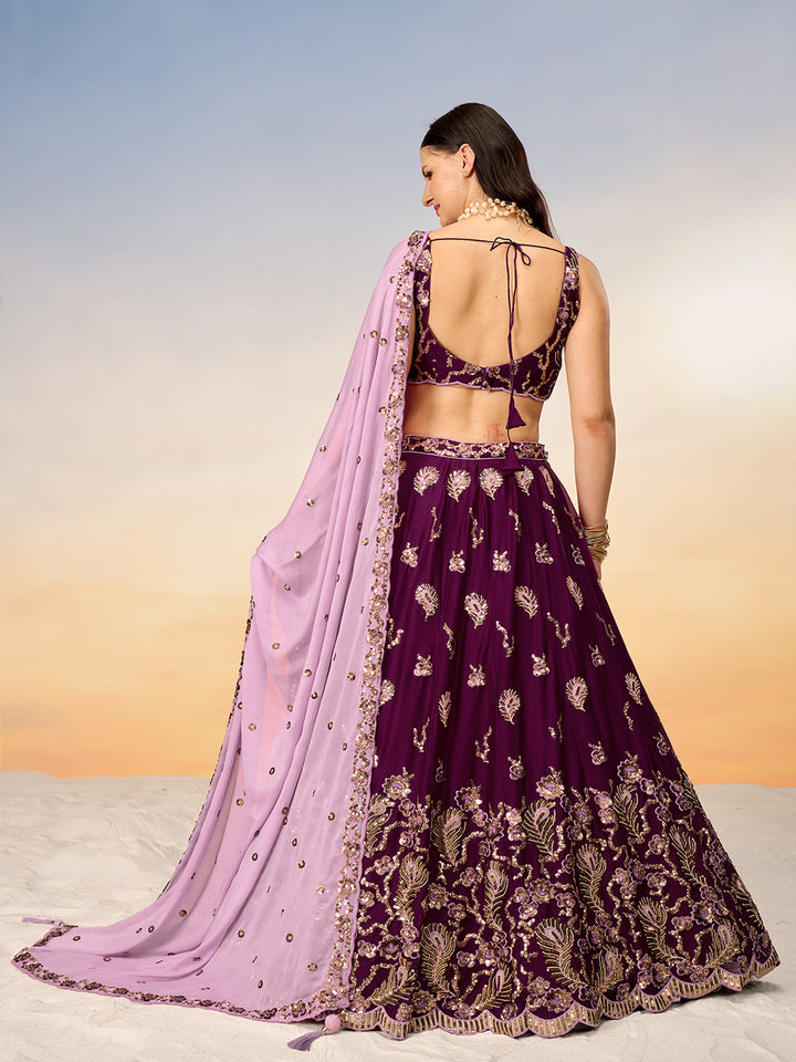 Burgundy Pure Georgette with heavy Sequins embroidery Semi-Stitched Lehenga choli & Dupatta