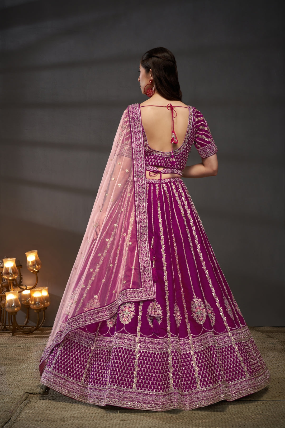 Burgundy Pure Silk Bridal Lehenga Choli Dupatta with Moti, Zarkan & Heavy Embroidery