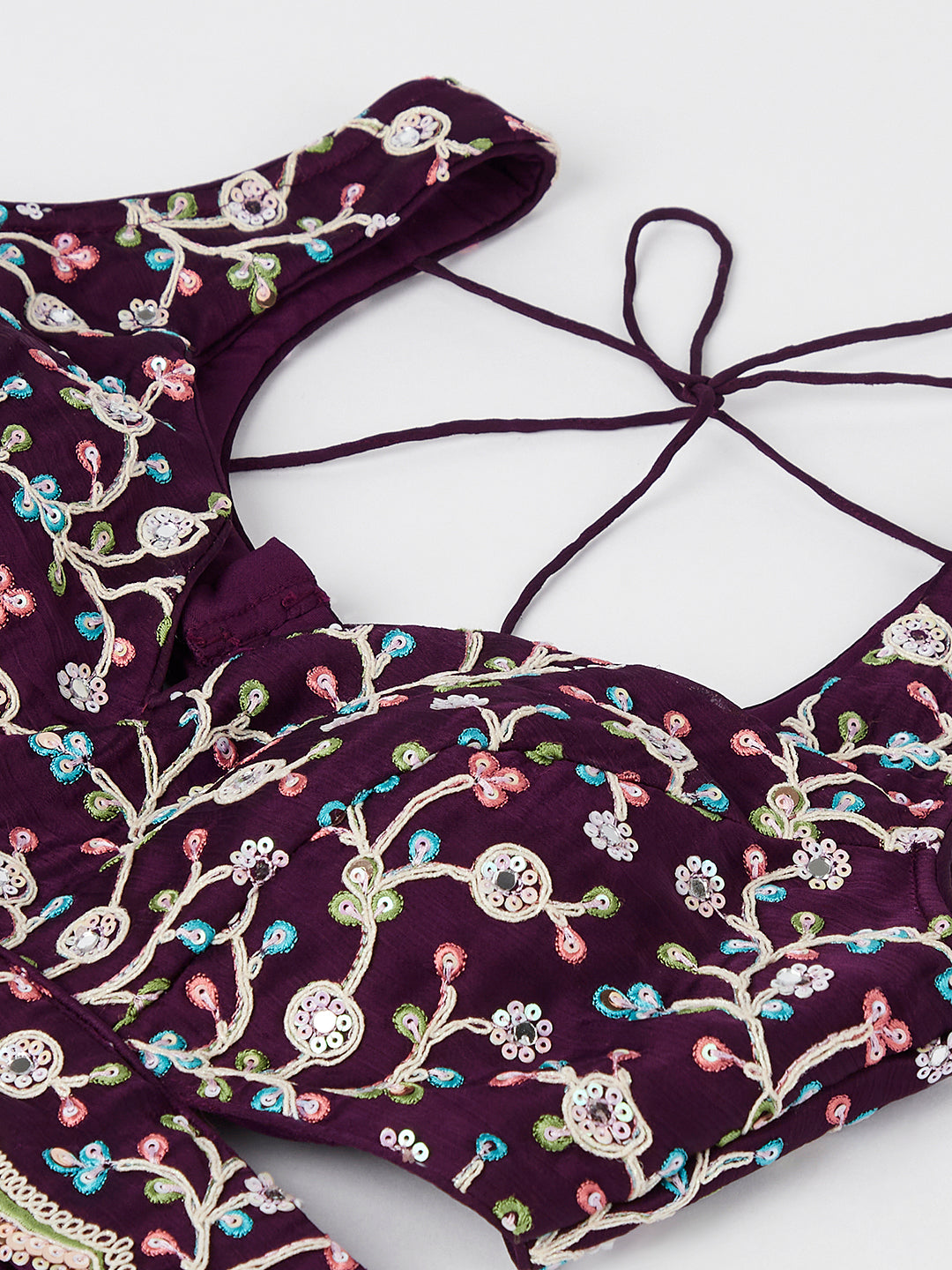 Burgundy Sequin Embroidered Lehenga Choli Set with Mirror Work & Digital Print Dupatta