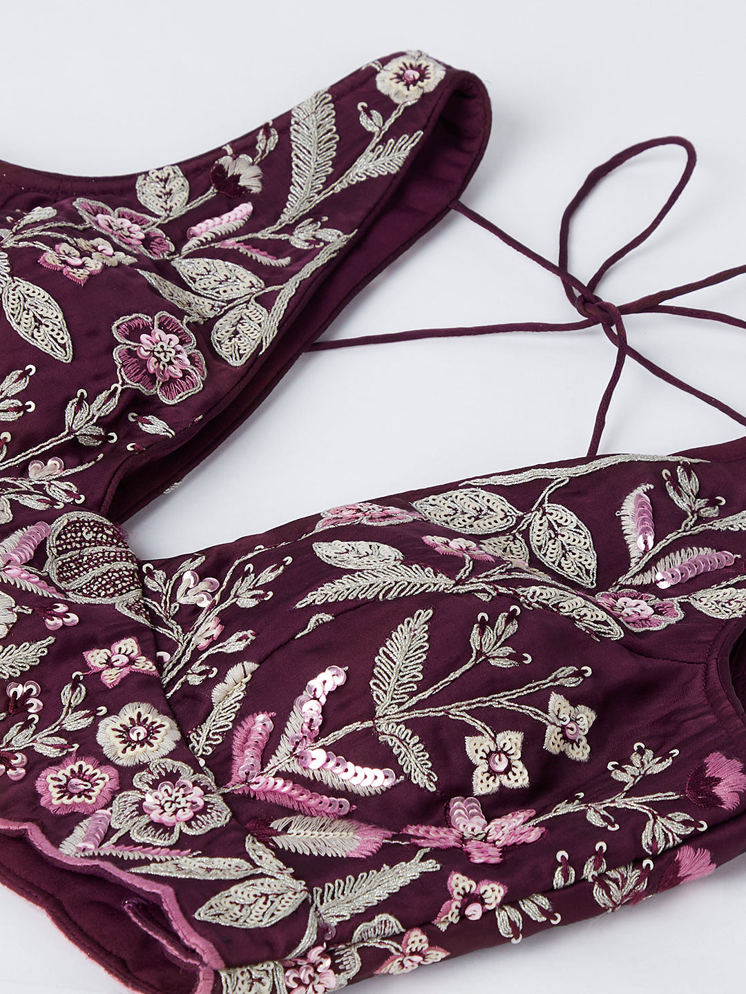 Burgundy Sequined Lehenga Choli Set with Thread Embroidery & Dupatta