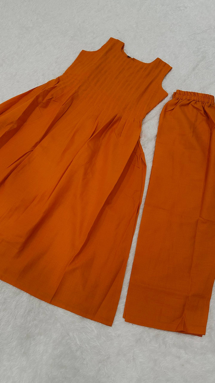 Burnt Orange Magic Slub Cotton Fully Stitched Top & Pant Set – Comfortable & Stylish Ethnic Wear