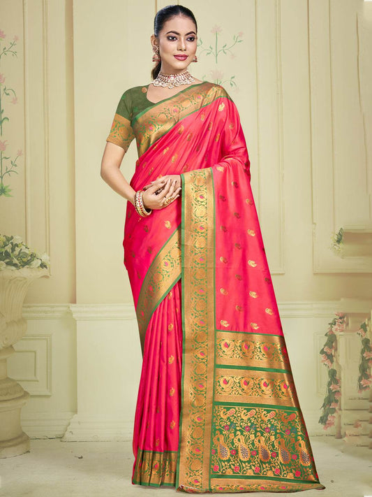 Pink Silk Saree With Blouse Piece