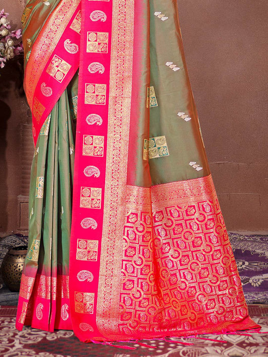 Olive Silk Saree With Blouse Piece