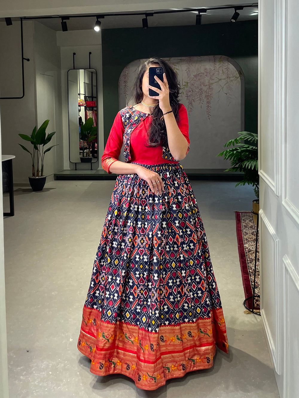 Navy blue Color Patola Paithani Printed And Foil Printed Silk Gown