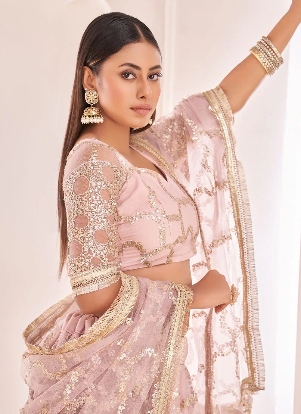 Butterfly net thread and zari work lehenga for wedding