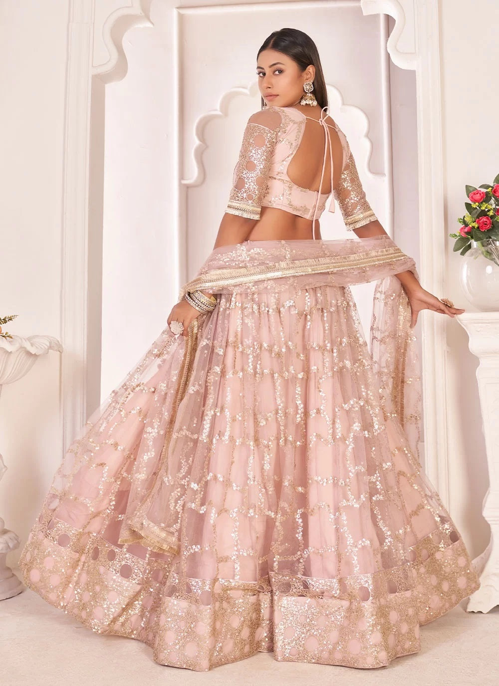 Butterfly net thread and zari work lehenga for wedding