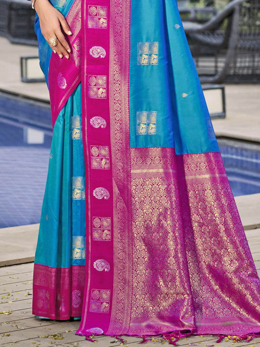 Blue Silk Saree With Blouse Piece