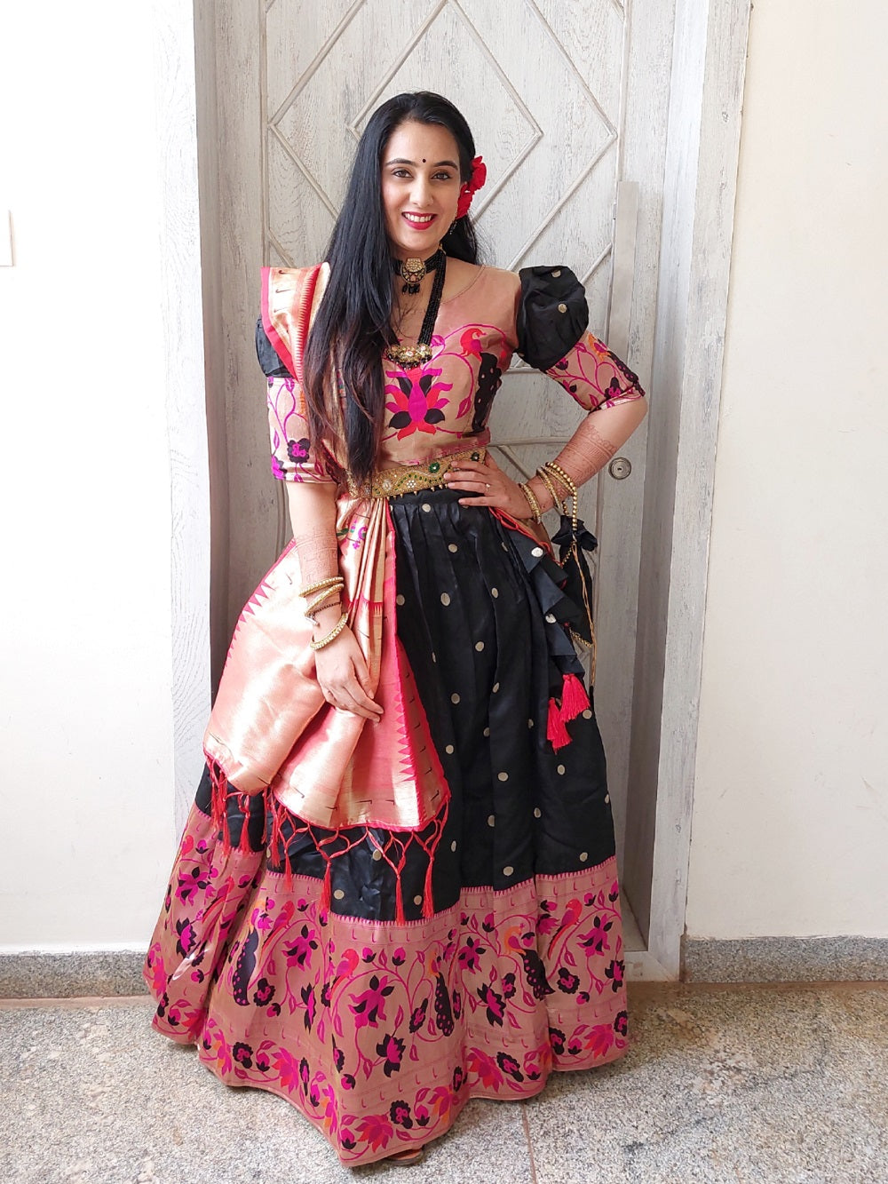 Black Color Weaving Zari Work Jacquard Paithani Lehenga Choli Set